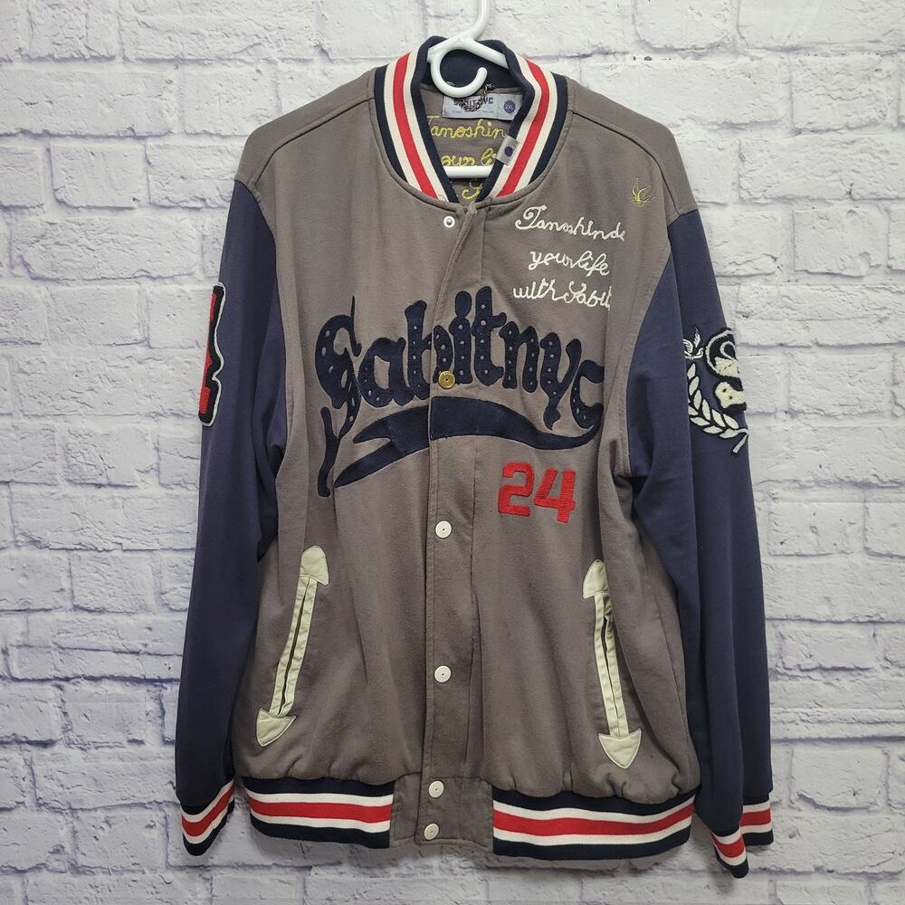 Sabit NYC Designer Tanoshinde Varsity Jacket Mens 2X Zip + Snap Hip‎ Hop *READ